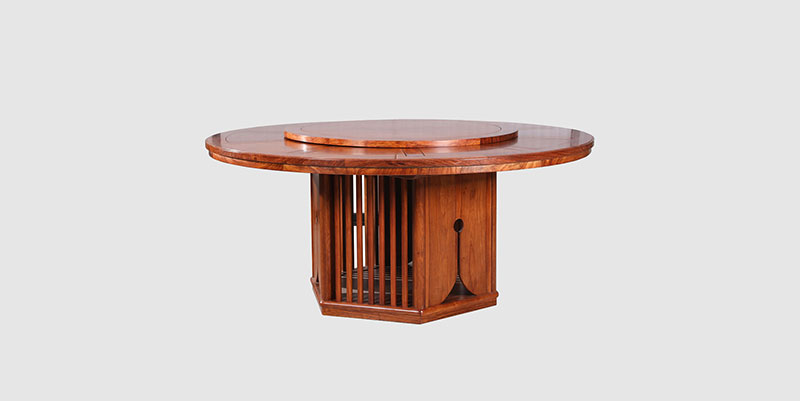尉犁中式餐厅装修天地圆台餐桌红木家具效果图